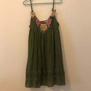 Green embroidered floral top dres